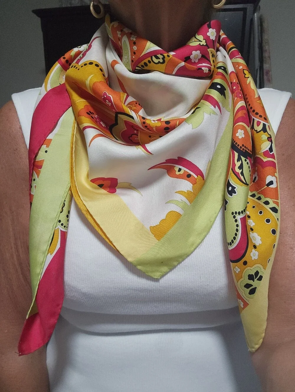 Les Copains 100% SILK Scarf, Vibrant Multicolor 35x35